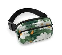 Green Leaves And White Flowers Printed Fanny Pack Fanny Packs for Women Men,Crossbody Bag Large Chest Bag with Adjustable Strap for Outdoors Workout Traveling Casual Running, Green Leaves And White