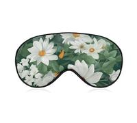 Green Leaves and White Flowers Sleep Mask for Women Men Side Sleeper Eye Cover with Adjustable Strap Soft Breathable Blackout Mask Slip-Free Deep Sleeping Travel Essentials
