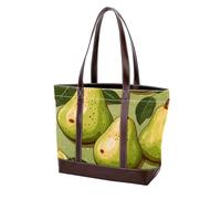 Green Leaves and Yellow Pears-1913 Fashion Washed Durable Leather Purse Bag for Women Top Handle Ladies Shoulder Bags with Pockets Zipper, Multicolor 09, 33.8x12x31cm/13.3x4.7x12.2 in