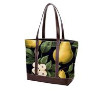 Green Leaves and Yellow Pears-1926 Shoulder Purses for Women Large Soft Washed Leather Purses and Durable Handbags, Multicolor 07, 33.8x12x31cm/13.3x4.7x12.2 in