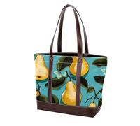 Green Leaves and Yellow Pears-1926 Shoulder Purses for Women Large Soft Washed Leather Purses and Durable Handbags, Multicolor 03, 33.8x12x31cm/13.3x4.7x12.2 in