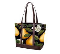Green Leaves and Yellow Pears-1926 Shoulder Purses for Women Large Soft Washed Leather Purses and Durable Handbags, Multicolor 08, 33.8x12x31cm/13.3x4.7x12.2 in