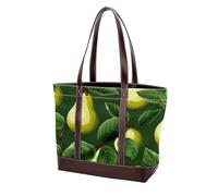 Green Leaves and Yellow Pears-1959 Shoulder Purses for Women Large Soft Washed Leather Purses and Durable Handbags, Multicolor 08, 33.8x12x31cm/13.3x4.7x12.2 in