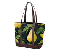 Green Leaves and Yellow Pears-1959 Shoulder Purses for Women Large Soft Washed Leather Purses and Durable Handbags, Multicolor 02, 33.8x12x31cm/13.3x4.7x12.2 in