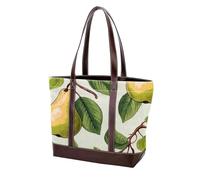 Green Leaves and Yellow Pears-1959 Shoulder Purses for Women Large Soft Washed Leather Purses and Durable Handbags, Multicolor 04, 33.8x12x31cm/13.3x4.7x12.2 in