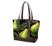 Green Leaves and Yellow Pears-1959 Shoulder Purses for Women Large Soft Washed Leather Purses and Durable Handbags, Multicolor 05, 33.8x12x31cm/13.3x4.7x12.2 in