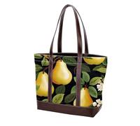 Green Leaves and Yellow Pears-1992 Shoulder Purses for Women Large Soft Washed Leather Purses and Durable Handbags, Multicolor 01, 33.8x12x31cm/13.3x4.7x12.2 in
