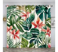Green Leaves Blackout Curtains for Living Room Tropical Plant Eyelet Curtains for Bedroom Nursery Thermal Insulated Soundproof Window Treatments Ring Top Drapes 2 Panels 46x54 Inch (WxL), White
