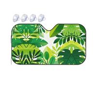 Green Leaves Car Windshield Sunshade - Fits Cars, SUVs, Trucks, Automotive Sun Screen, White, 55 X 30in