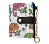Green Leaves Chameleon Print Small Women Wallet Leather RFID Blocking Bifold Compact Card Holder with Coin Pocket Zipper Purse for Girls Women Ladies