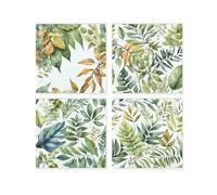 Green Leaves Coaster Set - Square Glass Foliage Forest Print - Set of Four (4) Coasters