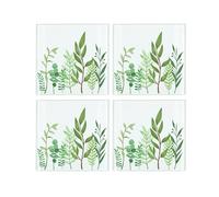 Green Leaves Coaster Set - Square Glass Foliage Print - Set of Four (4) Coasters
