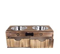 green leaves Dog Food Feeding Stand Station Stainless Raised Bowl Wooden Crate (Large Double Bowls)