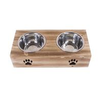 green leaves Dog Food Feeding Stand Station Stainless Raised Bowl Wooden Crate (Small Double Bowls)