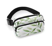 Green Leaves Fanny Pack for Women Men Waist Bag Belt Bag Adjustable Casual Bag for Travel Sports Hiking, white, 7.9x5.1inches