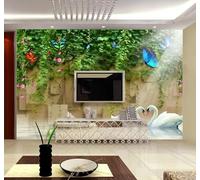Green Leaves Flowers Vines Butterflies Swans 3D Wallpaper Easy Install Feature Office Living Room Sofa Bedroom TV Background Wall Decoration-250cm×170cm