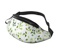 Green Leaves Foliage Print Fanny Pack for Women Men, with Adjustable Strap, Lightweight Waterproof Waist Bag for Sport Walking Running