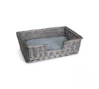 green leaves Grey Natural Wicker Dog Bed with Cushion Pet Sofa Easy Access Dog Basket (Medium)
