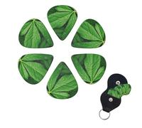 Green Leaves Guitar Picks 6 Pack, 0.46mm Thickness Celluloid Bass Pick with Leather Guitar Pick Holder Keychain Abstract Art Pics Plectrum for Acoustic Electric Guitar, Ukulele, Bass