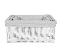green leaves Hamper Baskets for Gifts Empty, Small Woven Wicker Storage Basket, Pink Wicker Baby Baskets for Hampers, Gifts, Grey Storage Basket Hampers (White, Set:L+M+S)