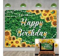 Green Leaves Happy Birthday Backdrop Sunflower Birthday Backdrop Greenery Grass Jungle Women Men Baby Shower Party Cake Table Decorations Supplies (8X6FT (240x180cm))