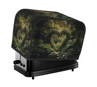 Green Leaves Heart Shape Toaster Cover 2 Slice, Waterproof Bread Machine Covers with Pockets Universal Size Kitchen Small Appliance Cover with Handle, Dust and Fingerprint Protection