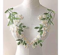 Green Leaves Lace Applique Mirror Pair Embroidery Leaves Sewing Lace Patch Delicate Accessories for Costumes,Dress,Jacket (Ivory)