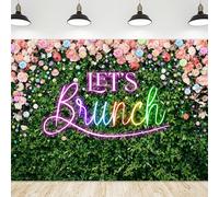 Green Leaves Let's Brunch Neon Pink Photography Backdrop