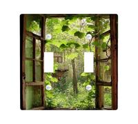 Green Leaves Light Switch Cover Plates/Outlet Covers, Lush Nature Decor for Home Accents, Thermoplastic Wall Plates, Standard Size Double Toggle