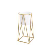 green leaves Metal Planter Stand with Plant Pot Flower Pot for Indoor Balcony Flower Rack (White, Large)
