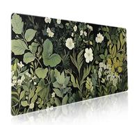 Green Leaves Mouse Pad XXL Botanical Plants Beige Floral Extended Table Mat 90X40 cm Non-Slip Rubber Base Stitched Edge Large Mousepad for Gaming Laptop Computer Desk Top 35.4×15.7 Inch