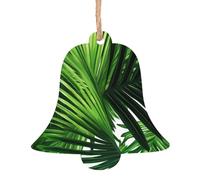 Green Leaves of Palm Tree Tropical Plant -Print Christmas Wooden Ornaments 2PCS- Handmade Eco-Friendly Hanging Decor For Tree Gifts Holiday Festivities.