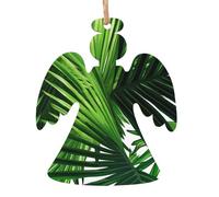 Green Leaves of Palm Tree Tropical Plant -Print Christmas Wooden Ornaments 2PCS- Handmade Eco-Friendly Hanging Decor For Tree Gifts Holiday Festivities.