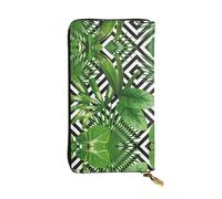 Green Leaves of Palm Tree Tropical Plant Print Leather Long Clutch Wallet â€“ Fashionable Personalized Wallet, Multiple Card Slots, Gift Ready, Black, One Size