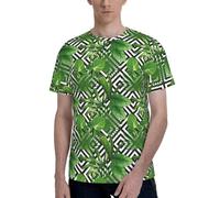 Green Leaves of Palm Tree Tropical Plant Print Men Short Sleeve Crew Neck T-Shirt Stylish Casual Summer Various Occasions Wear