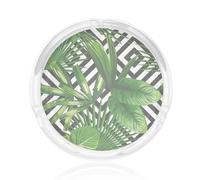 Green Leaves Of Palm Tree Tropical Plant Print Round Glass Ashtray For Decor Living Room Bedroom Meeting Room Smoking Accessory