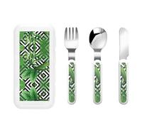 Green Leaves of Palm Tree Tropical Plant Print Utensils Silverware Set,Safe Spoons and Forks Knife, Stainless Steel,Dishwasher Sa