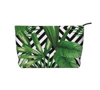 Green Leaves of Palm Tree Tropical Plant Printed Make up Bag for Women Corduroy Makeup Bags Zipper Travel Cosmetic Bags Pouch Organizer
