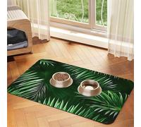 Green Leaves of Palm Tree Tropical Plants print Cats Pet Bowl Placemat Pet Feeding Mats for Dogs, Non-Slip PU Leather Tablecloth for Pets