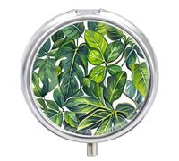 Green Leaves of Plants Pill Box Case with 3 Individual Compartments Compact Portable Medication Management Mini Small Pill Organizer for Vitamins Medication Fish Oil Supplements