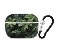 Green Leaves Pattern Airpod Pro Case AirPods 2 Case for Women Hard Shell Protective Cover with Carabiner Keychain Compatible with AirPods Case 2nd 1st Generation, Front LED Visible White
