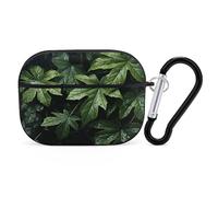 Green Leaves Pattern AirPod Pro Case, Anti Scratch Hard PC Cover with Keychain, AirPod Pro 2nd/1st Case Accessories for Women Men, Black-Style