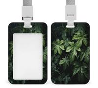Green Leaves Pattern Badge Holders Retractable ID Badge Holder with Lanyard Heavy Duty Badges Reel Card Protector Detachable ID Card Holder for Nurse Teacher Staff Officer