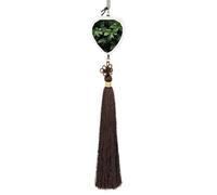 Green Leaves Pattern Car Pendant Sun Catcher Crystal Ornament for Rearview Mirror, Elegant Car Hanging Ornament with Tassel for Home & Office Decor