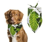 Green Leaves Pattern Dog Bandanas for Feeding Grooming, Triangle Pet Bibs Washable Pets Scarf for Cats & Dogs