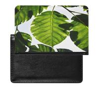 Green Leaves Pattern Passport Holder Passport Cover Protector Essentials with Credit Card Slots for Women Men