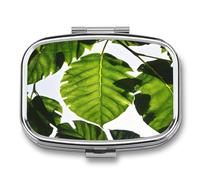 Green Leaves Pattern Pill Case Travel Portable Pocket Pill Box 2 Compartment Medicine Case Large Capacity Daily Pill Cases Vitamin Organizer Medicine Organizer Small Pill Box