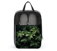 Green Leaves Pattern Shoe Bags Foldable Breathable Portable Shoe Puches Organizer Stylish Expandable Packing Travel Shoes Bags for Sneakers Gym Luggage Closet
