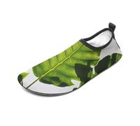 Green Leaves Pattern Water Shoes for Men Women, Lightweight Stretch Swim Shoes with Anti-Slip Rubber Sole, Quick-Dry Aqua Socks for Pool, Beach, Surfing, Style, 8 Women/8 Men