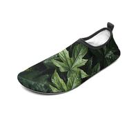 Green Leaves Pattern Water Shoes for Men Women, Lightweight Stretch Swim Shoes with Anti-Slip Rubber Sole, Quick-Dry Aqua Socks for Pool, Beach, Surfing, Style, 5